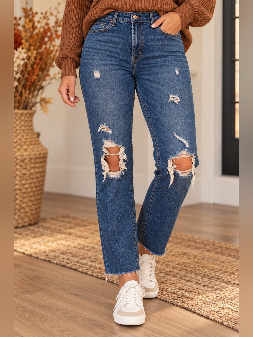 Old Navy O.G. Straight High Rise Distressed Jeans 14 Tall Ripped Raw Hem